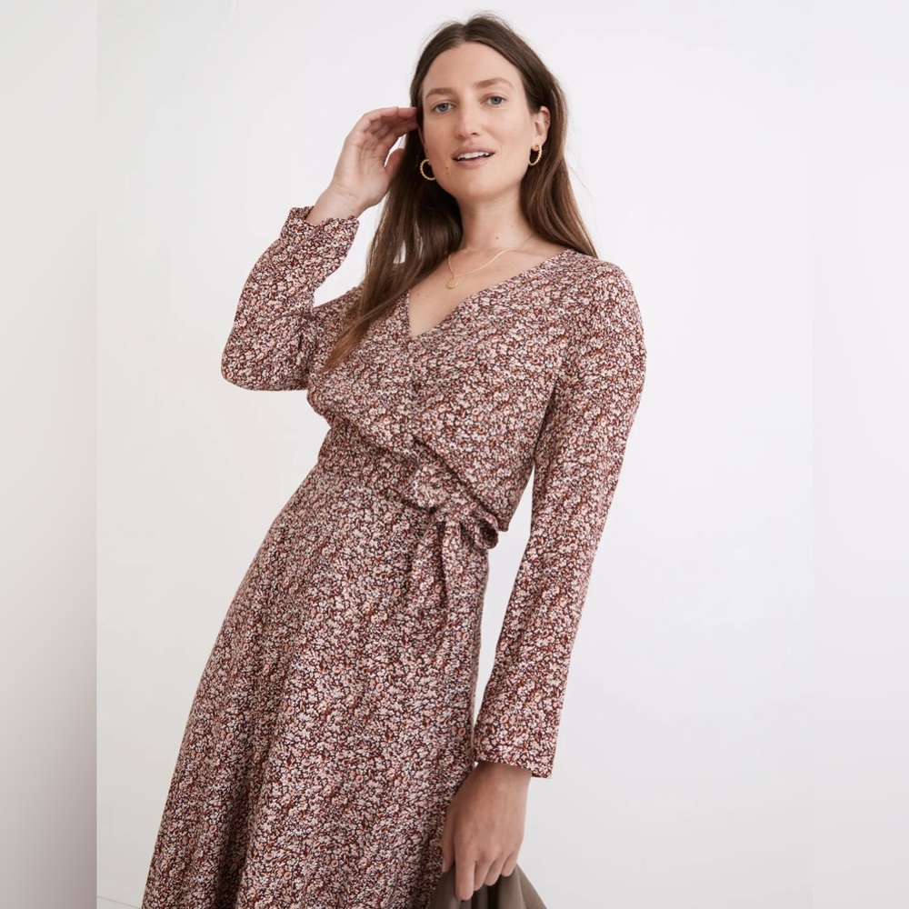 Madewell Tie-Front Wrap Top in Cottage Garden in Vintage Mulberry